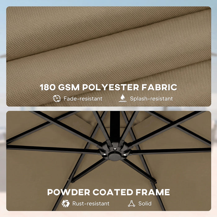 Outsunny 3 m Garden Cantilever Parasol with Cover, Round Overhanging Umbrella with 360° Rotation, Tilt, Khaki