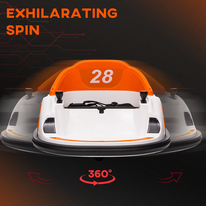 AIYAPLAY 360° Rotation Kids Bumper Car, 12V Waltzer Car with Remote Control, Dual Joysticks, Music Lights - Orange | Aosom UK