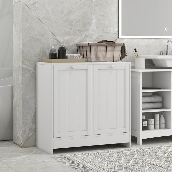 Aosom Tilt-Out Laundry Cabinet - Contemporary 2-Compartment Bathroom Organizer, White - Space-Saving Solution for Washroom Storage Needs