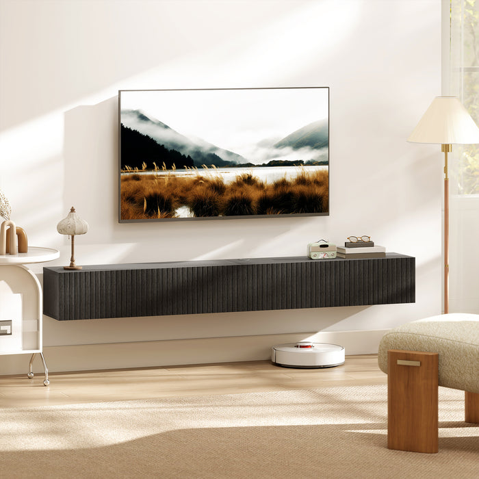 HOMCOM 180cm Floating TV Stand, Wall Mount TV Unit with Cable Management Hole, Fits up to 72" TV, Black