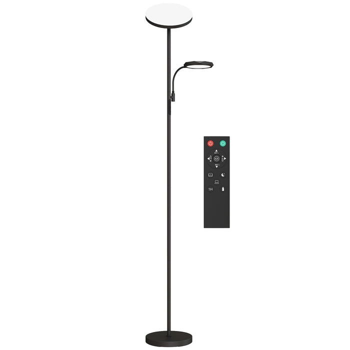 HOMCOM Mother and Child Uplighter Floor Lamp for Living Room, Stepless Dimmable Standing Lamp with 4 Scene Modes, 2700K-6500K Colour Temperature, 4 Brightness Levels, Remote & Touch Control, Black