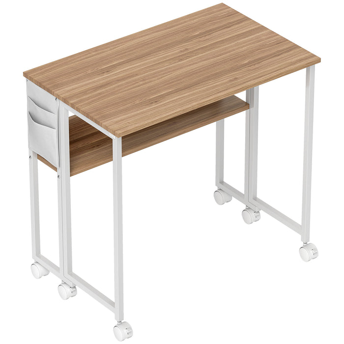 HOMCOM 80 cm Drop Leaf Writing Work Desk - Natural Wood Finish