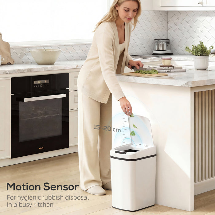 HOMCOM 12L Sensor Bin, Automatic Touchless Motion Sensor Kitchen Bin with Fingerprint Resistant Stainless Steel, White