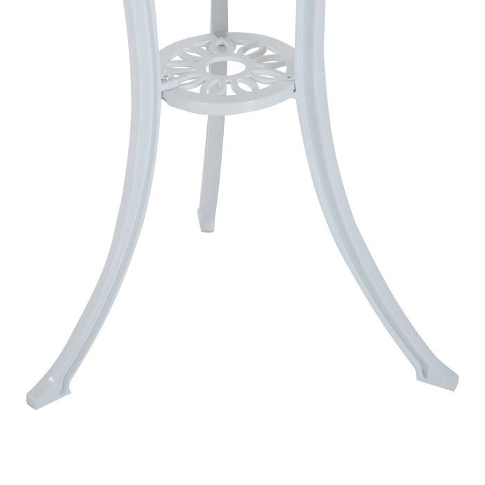 Outsunny 3 Pieces Antique Garden Bistro Set for 2, Cast Aluminium Garden Furniture Set with Umbrella Hole, White