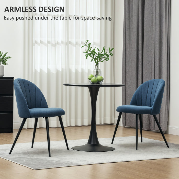 HOMCOM Velvet Dining Chairs Set of 2, Modern Upholstered Kitchen Chairs with Metal Legs, Shell Backrest and Padded Seat for Dining Room, Bedroom, Living Room, Vanity, Blue