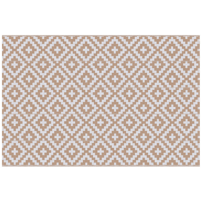 Outsunny Reversible Outdoor RV Rug, Patio Floor Mat, 274 x 182 cm Plastic Straw Rug for Garden, terrace, Beach, Camping, Coffee & White