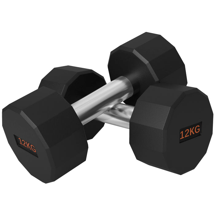 12kg Hex Dumbbell Pair - Non-Slip Grip & 12-Sided Anti-Roll Design - Ideal for Men & Women Home Gym Training