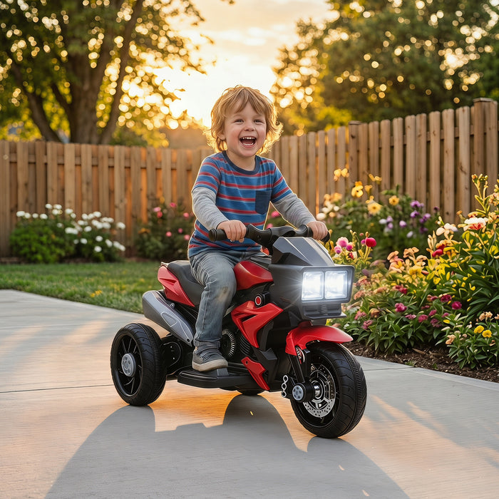 AIYAPLAY Kids Electric Motorcycle Ride-On Toy, 3-Wheel Battery-Operated Motorbike with Horn, Toddler Ride On Bike, Red