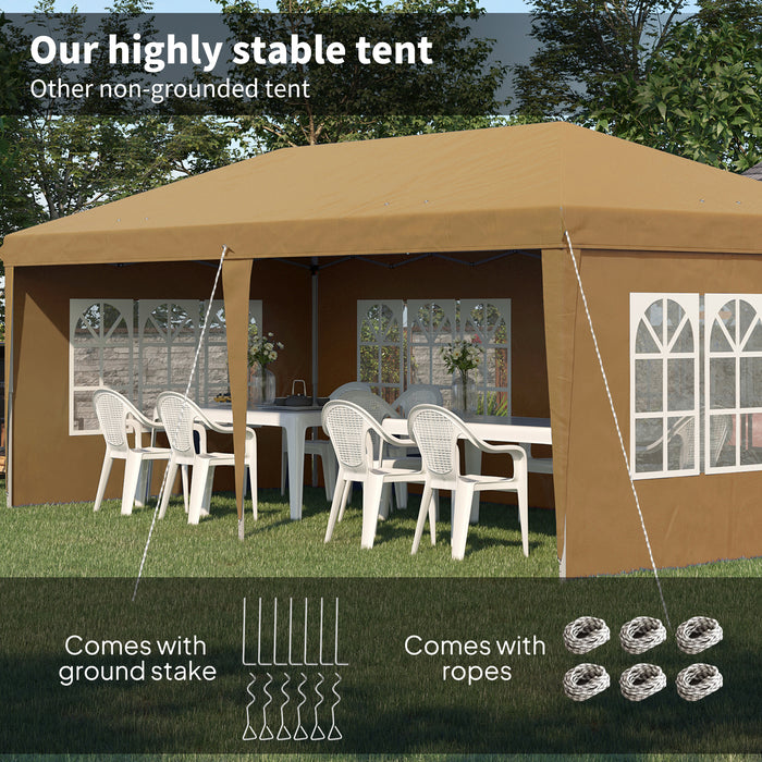 Outsunny 3 x 6m Pop-Up Gazebo, with Removable Walls -  Khaki