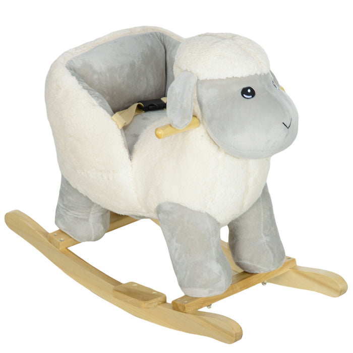 AIYAPLAY Rocking Horse, Ride on Lamb with Safety Belt, Sound, for 1-3 Years, Grey