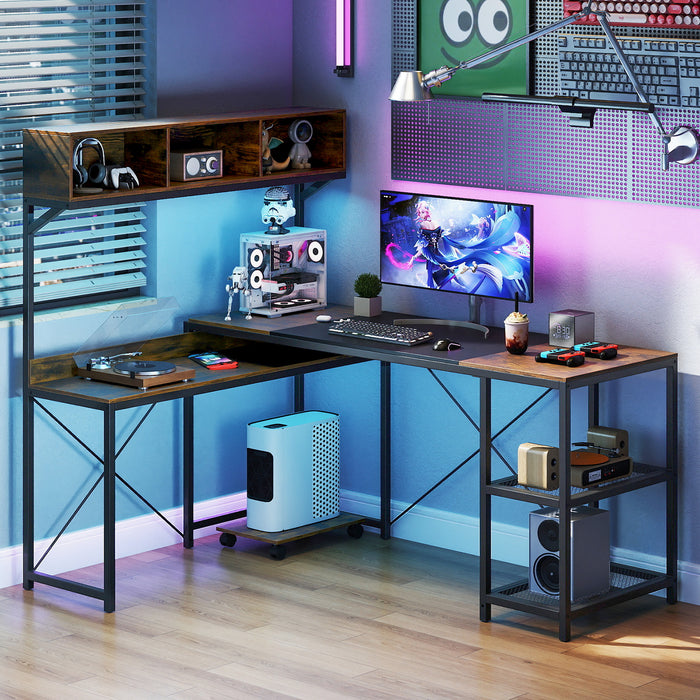 L-Shaped Computer Desk with Storage Hutch and Compartments for Home Office-