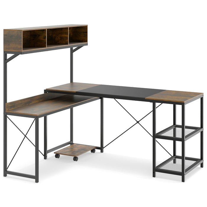 L-Shaped Computer Desk with Storage Hutch and Compartments for Home Office-