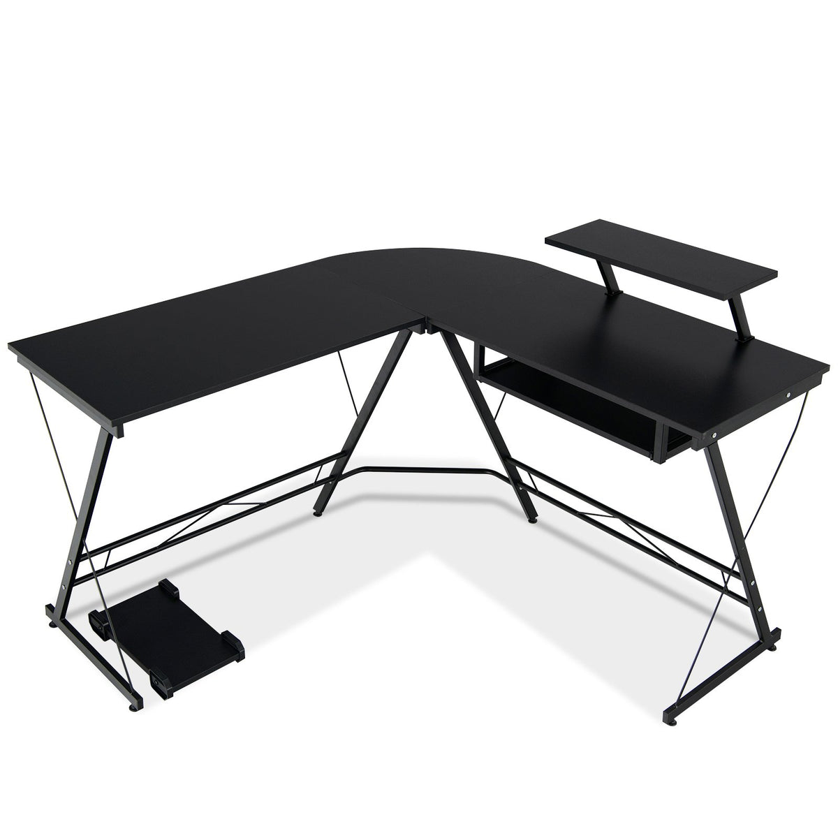 L-Shaped Computer Desk with Movable Host Stand and Removable Monitor Shelf-