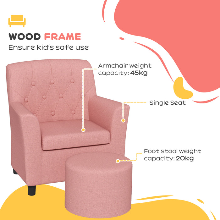Kids Sofa Set with Footrest - 2-Piece Comfy Playroom and Bedroom Furniture in Pink - Ideal for Children's Relaxation and Seating Needs