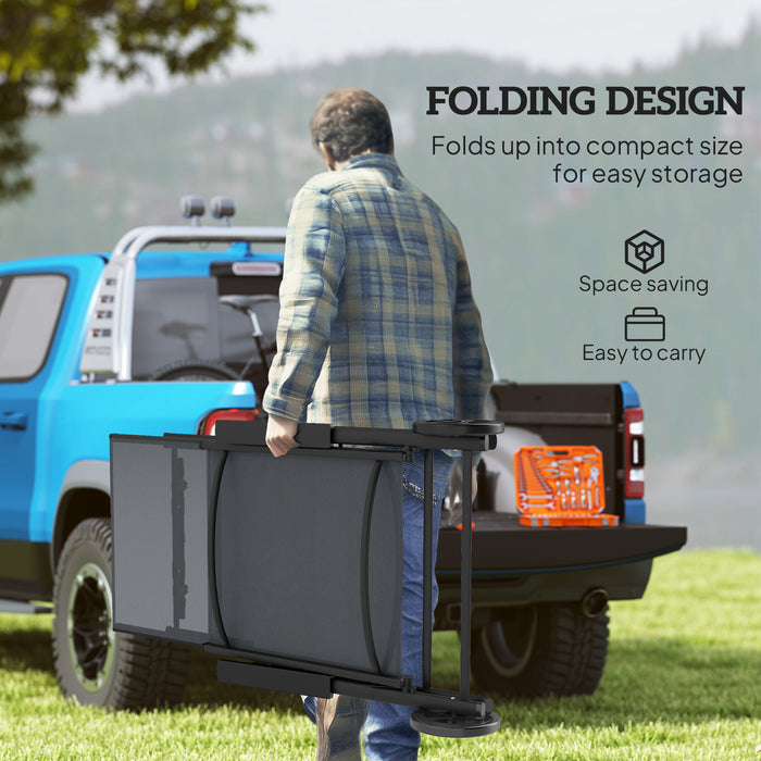 Outsunny Folding Sun Lounger with Wheels, 5-Position Adjustable Garden Chaise Lounge Sunbed with Armrests, Metal Frame Outdoor Portable Reclining Chair for Beach, Porch, Grey