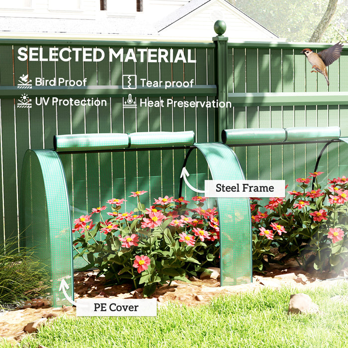 Outsunny Mini Greenhouse, Small Polytunnel Green House with Zipped Doors, Steel Frame for Garden, 395 x 100 x 80cm, Green