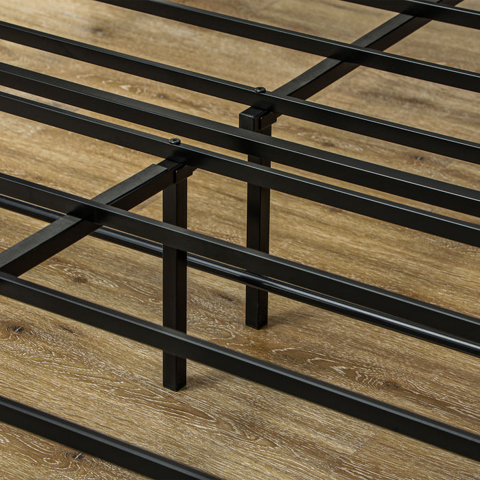 HOMCOM King Steel Bed Frame, with LED Lights and Headboard Shelf - Grey