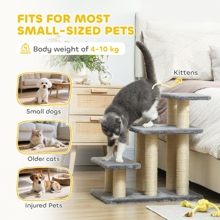 PawHut Dog Steps for Bed, 3 Step Adjustable Pet Stairs for Sofa with 6 Sisal Scratching Posts for Small Dogs & Cats, Grey