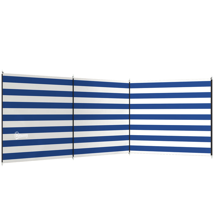 Outsunny 4 Pole Camping Windbreaks, Beach Wind Shield Shelter with Carry Bag and Steel Poles, 540cm x 150cm, Dark Blue