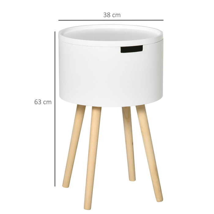 Contemporary Round Side Table Set with Concealed Storage - Removable Tray Top Nightstand with Wood Frame, Set of 2, White - Ideal for Living Spaces and Kids' Rooms