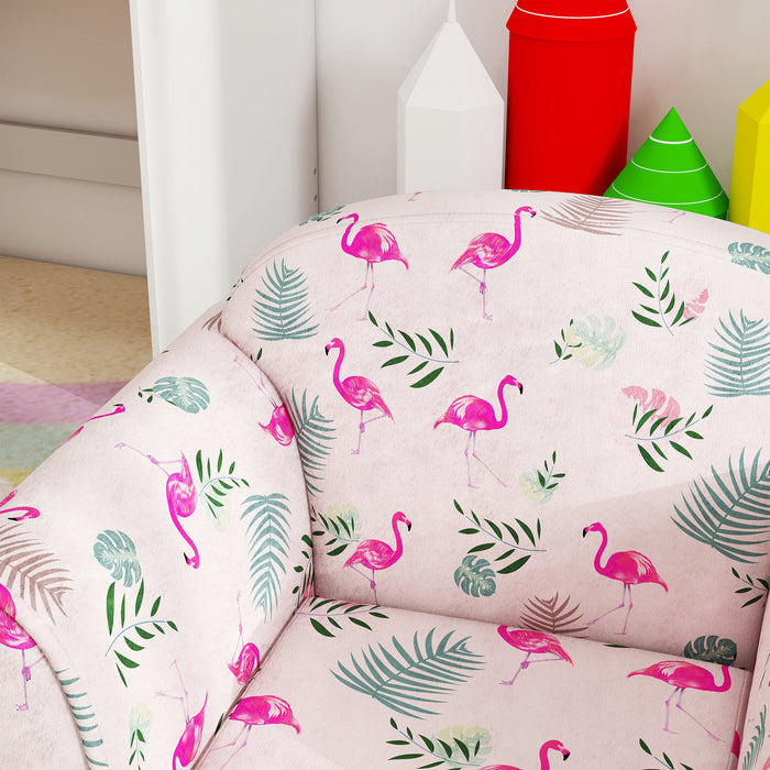 Kids Flamingo Armchair - Wooden Frame Cozy Chair for Children - Perfect for Bedroom, Playroom, or Kids Room Decor