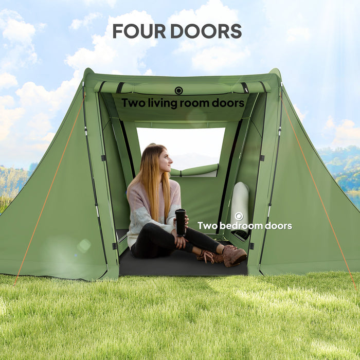 Outsunny 3 Man Camping Tent with Living Area and 2 Bedrooms, 3000mm Waterproof Family Tent with Sewn-in Groundsheet, Portable with Bag for Hiking, Festival, Backpacking, Green
