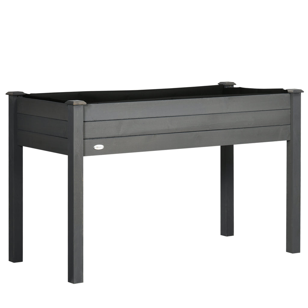Outsunny Raised Bed for Garden, Wooden Elevated Planter Box with Bed Liner, for Flower Vegetable Herb, Dark Grey