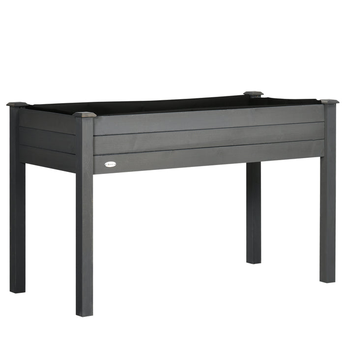 Outsunny Raised Bed for Garden, Wooden Elevated Planter Box with Bed Liner, for Flower Vegetable Herb, Dark Grey