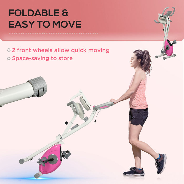 Indoor Folding Exercise Bike with 8-Level Magnetic Resistance - Upright Fitness Cycle with Backrest and Tablet Holder, 5 Adjustable Seat Heights - Ideal for Home Cardio Workout and Training