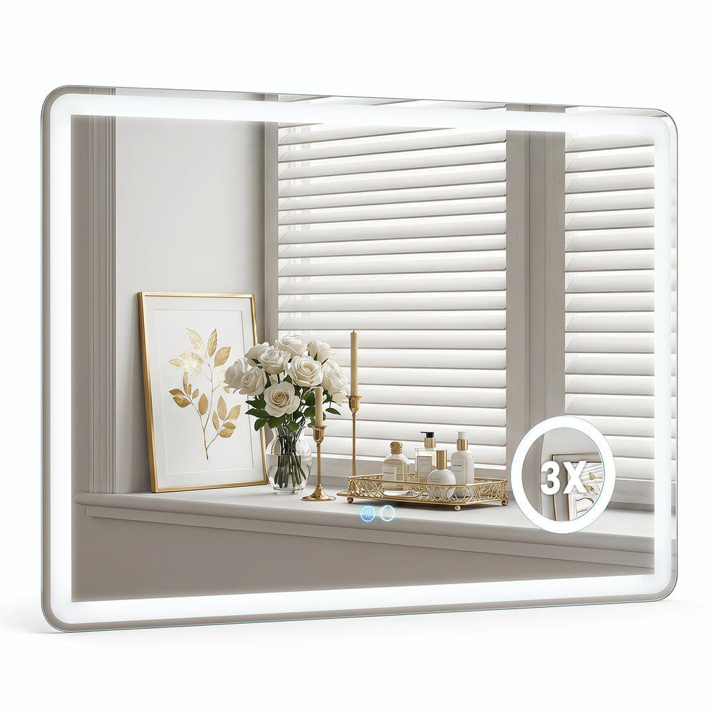LED Bathroom Mirror with Anti-Fog and 3X Magnification Hardwired