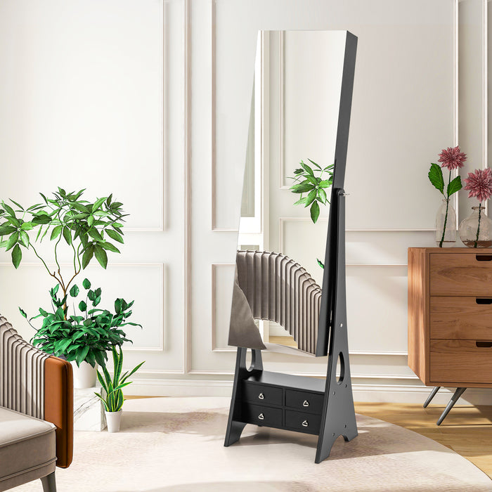 3-Color LED Lighted Jewelry Cabinet with Full-Length Mirror and Adjustable Tilt Angles-Black