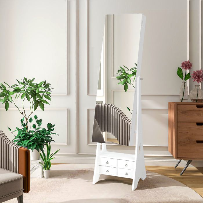 3-Color LED Lighted Jewelry Cabinet with Full-Length Mirror and Adjustable Tilt Angles-Black