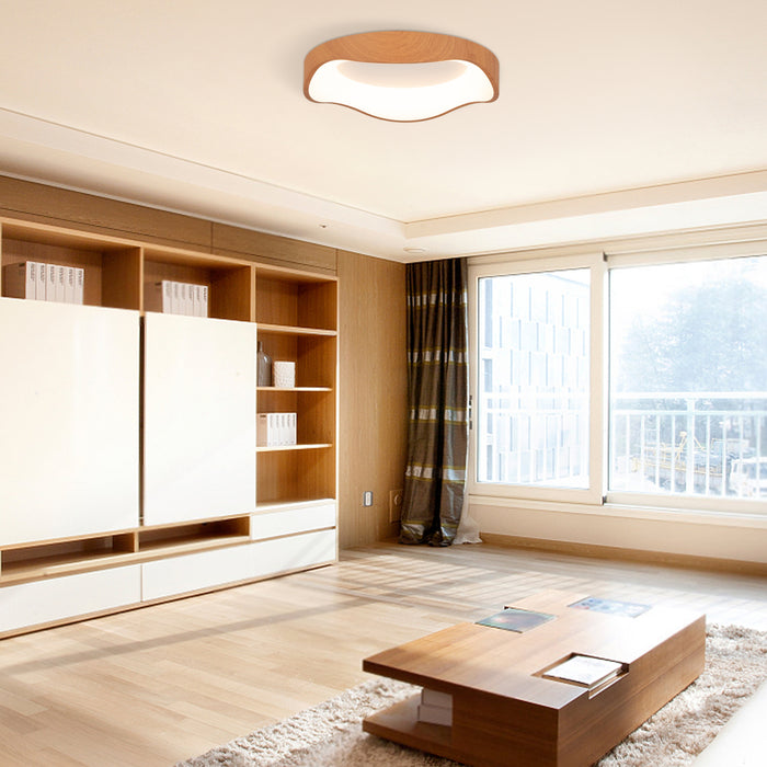 LED Mount Ceiling Light with Wood Pattern and Metal Frame-Natural