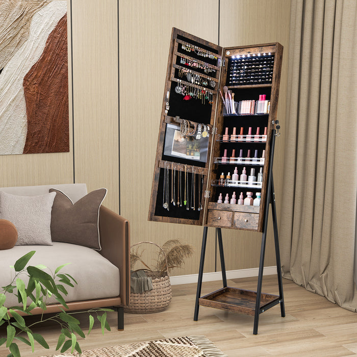 LED Standing Jewelry Mirror Cabinet with 3-Color Lighted Full-Length Mirror-White