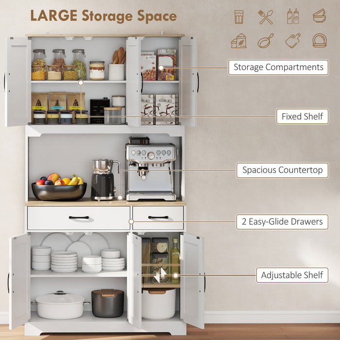 HOMCOM 175 cm Tall Kitchen Pantry Cabinet with Microwave Stand, Freestanding Pantry Cupboard, White