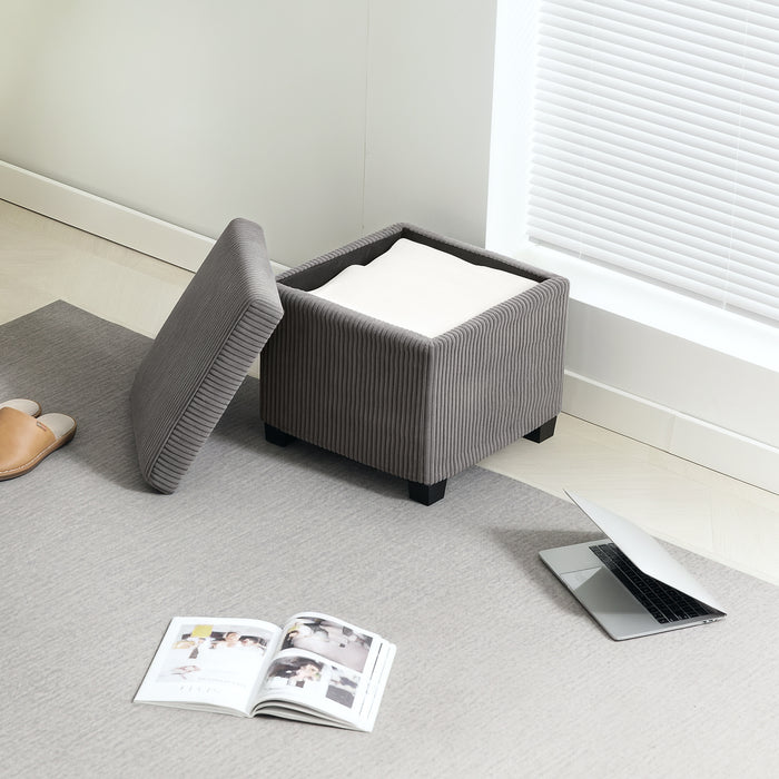 HOMCOM Storage Ottoman Bench, Corduroy Footstool with Removable Lid and Legs, 40cm Storage Chest Box for Living Room, Bedroom, Hallway, Grey
