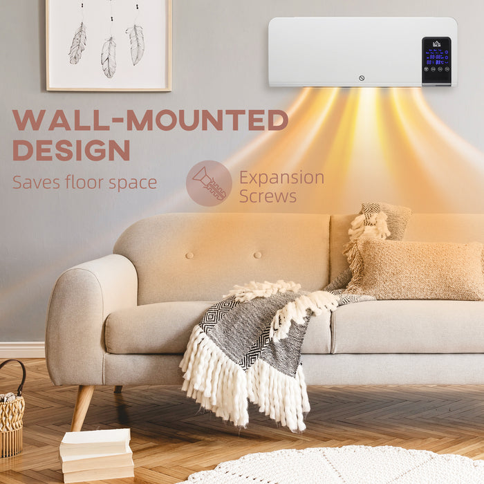 HOMCOM Electric Heater, 2000W Wall Mounted Space Heater with Remote Control, 2 Modes, Timer, Oscillation, Overheat Protection, Ceramic Heater for Home, White