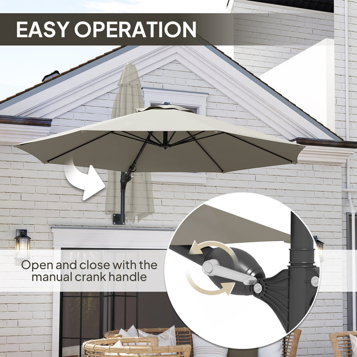 Outsunny 3(m) Wall-Mounted Parasol Shade, with Handle - Light Grey