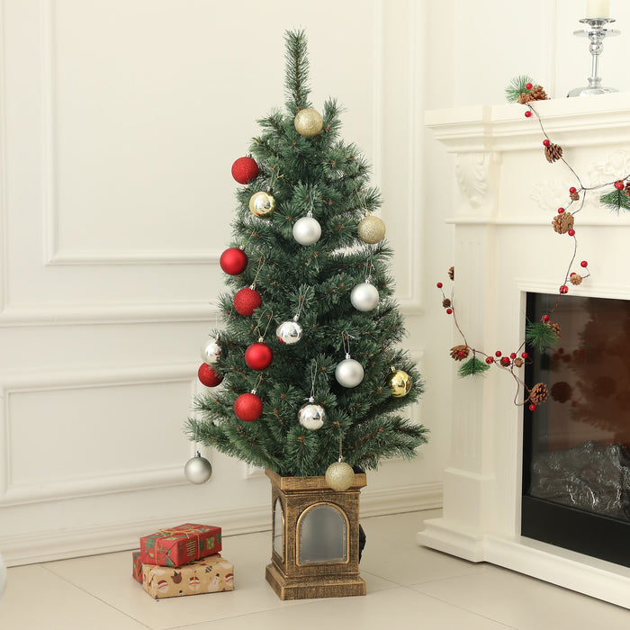 HOMCOM 4ft Artificial Christmas Tree with 80 Warm White LED Lights, 8 Modes and Remote, Realistic Xmas Tree with Square Stand for Party Decoration, Green