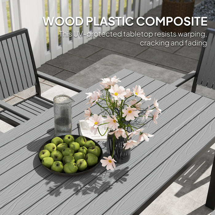 Outsunny 6 Seater Garden Dining Set with Stackable Chairs, Aluminium Frame, Rectangular Plastic Top, Garden Furniture Set, Outdoor Dining Table and Chairs for Patio, Balcony, Poolside, Grey