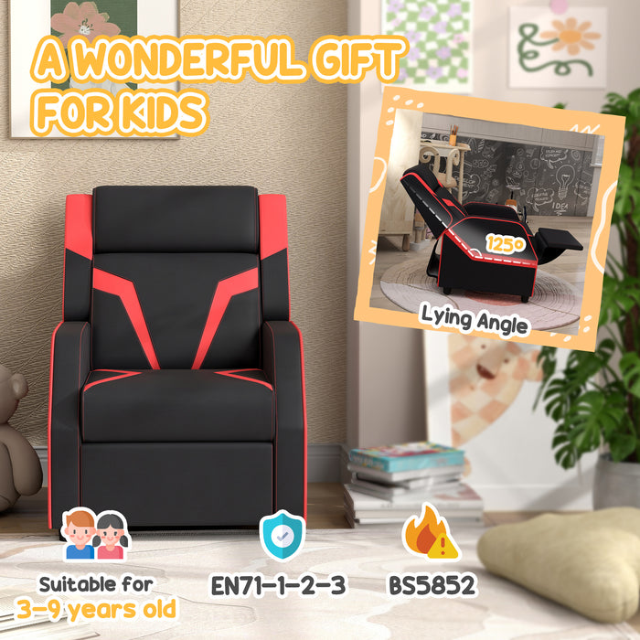Kids 2-in-1 Recliner Chair with Backrest and Footrest - Premium PU Leather, Convenient Armrests - Perfect for Children Aged 3 to 9, Sleek Black Design
