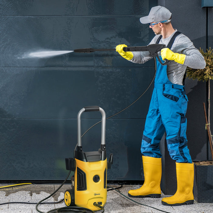Outsunny 1800W High Pressure Washer, 150 Bar Pressure, 420 L/h Flow, Portable Electric Power Washer Jet Wash Cleaner with Adjustable Nozzle, 6M Hose, Steel Handle for Home Patio Car Driveway, Yellow