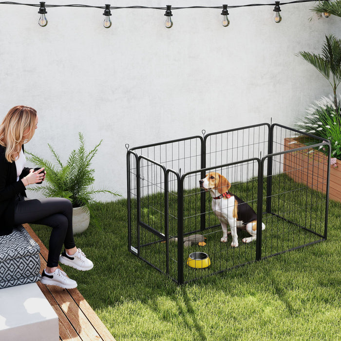 PawHut 6 Panels Heavy Duty Dog Playpen with Secure Door, for Indoor Outdoor, for Garden, Camping, 80cm High