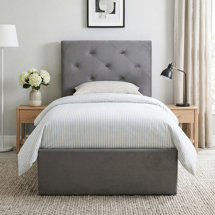 HOMCOM Single Bed Frame Gas End Lift Under Bed Storage Upholstered Platform Bed Tufted Headboard for 90 x 190 cm Mattress