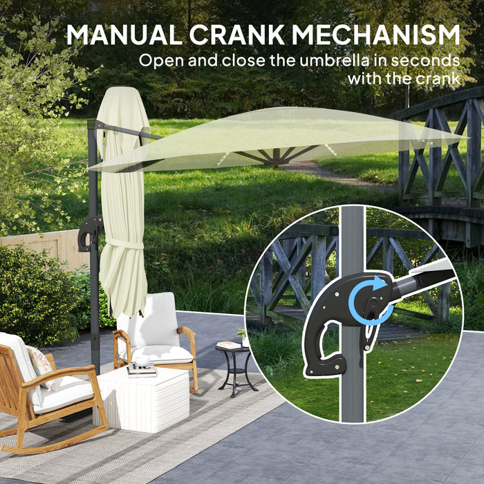 Outsunny 3(m) Cantilever Garden Parasol with Solar Powered Lights, Crank Handle & Cross Base, UPF 50+, 360° Rotation, Cream