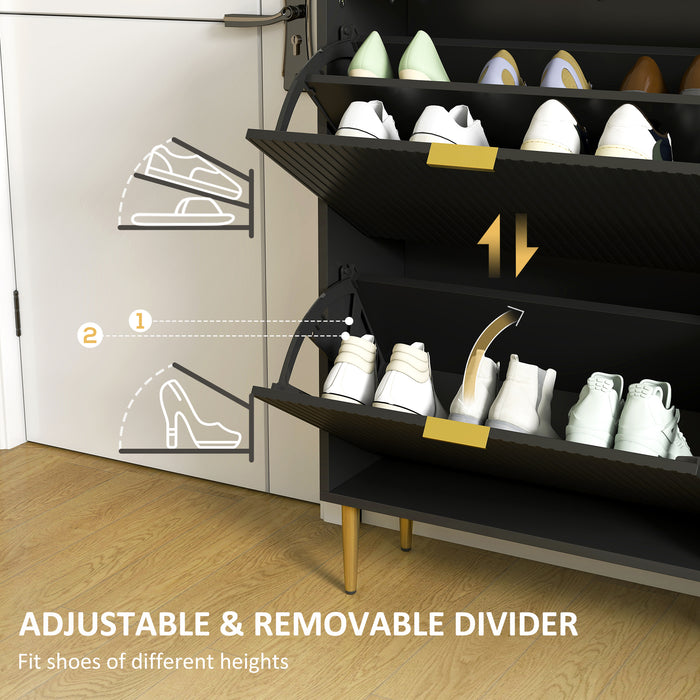 HOMCOM Narrow Shoe Cabinet with 4 Flip Drawers - Black