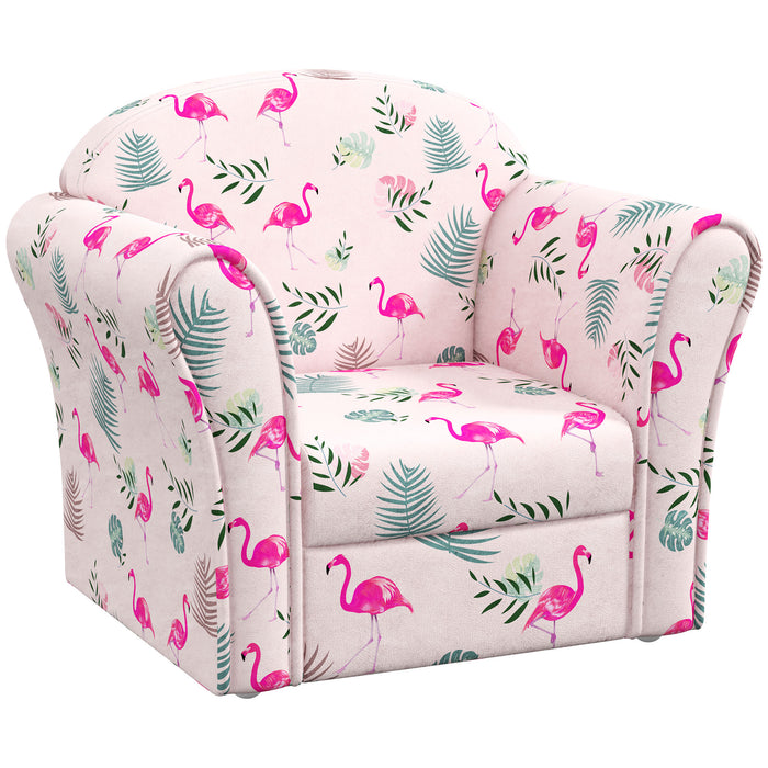 Kids Flamingo Armchair - Wooden Frame Cozy Chair for Children - Perfect for Bedroom, Playroom, or Kids Room Decor