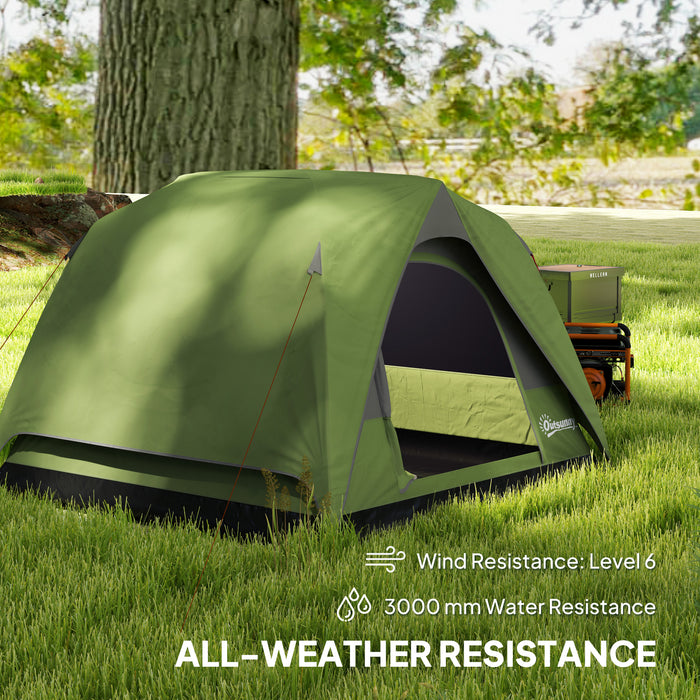 Outsunny 3-4 Person Camping Tent, Easy Set Up Waterproof Dome Tent with Sewn-in Groundsheet, Mesh Windows, Pocket and Hook for Camping, Hiking, Backpacking, Olive Green and Grey