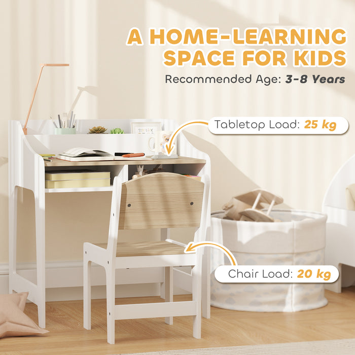 AIYAPLAY Kids Desk and Chair Set, Children Study Table with Storage and Shelves for Study Room, Gift for 3-8 Years, Natural