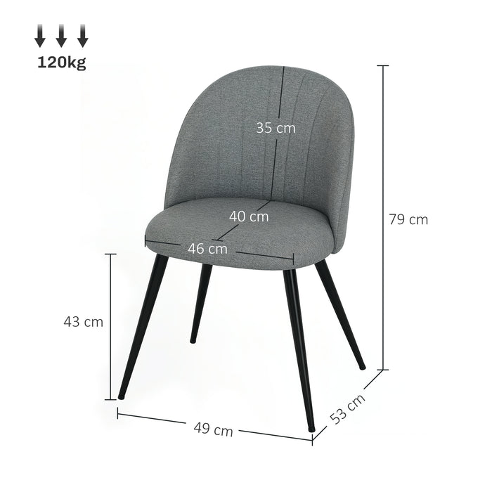 HOMCOM Velvet Dining Chairs Set of 2, Modern Upholstered Kitchen Chairs with Metal Legs, Shell Backrest and Padded Seat for Dining Room, Bedroom, Living Room, Vanity, Grey